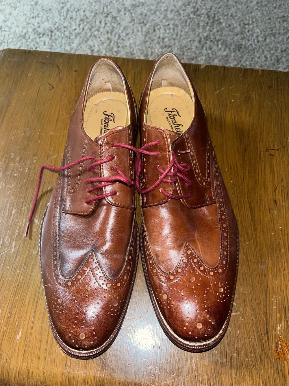 Florsheim Brown Leather Wingtip Oxfords with Red Laces